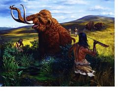Hommes préhistoriques chassant le mammouth